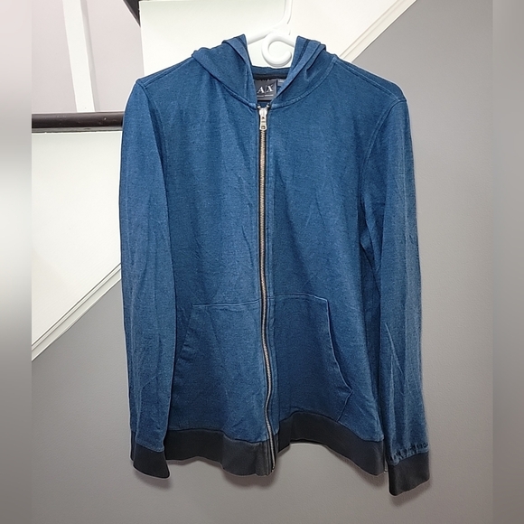 Armani Exchange Mens Full Zip Hoodie Black/Blue Soft Comfort Designer Large - Picture 1 of 5